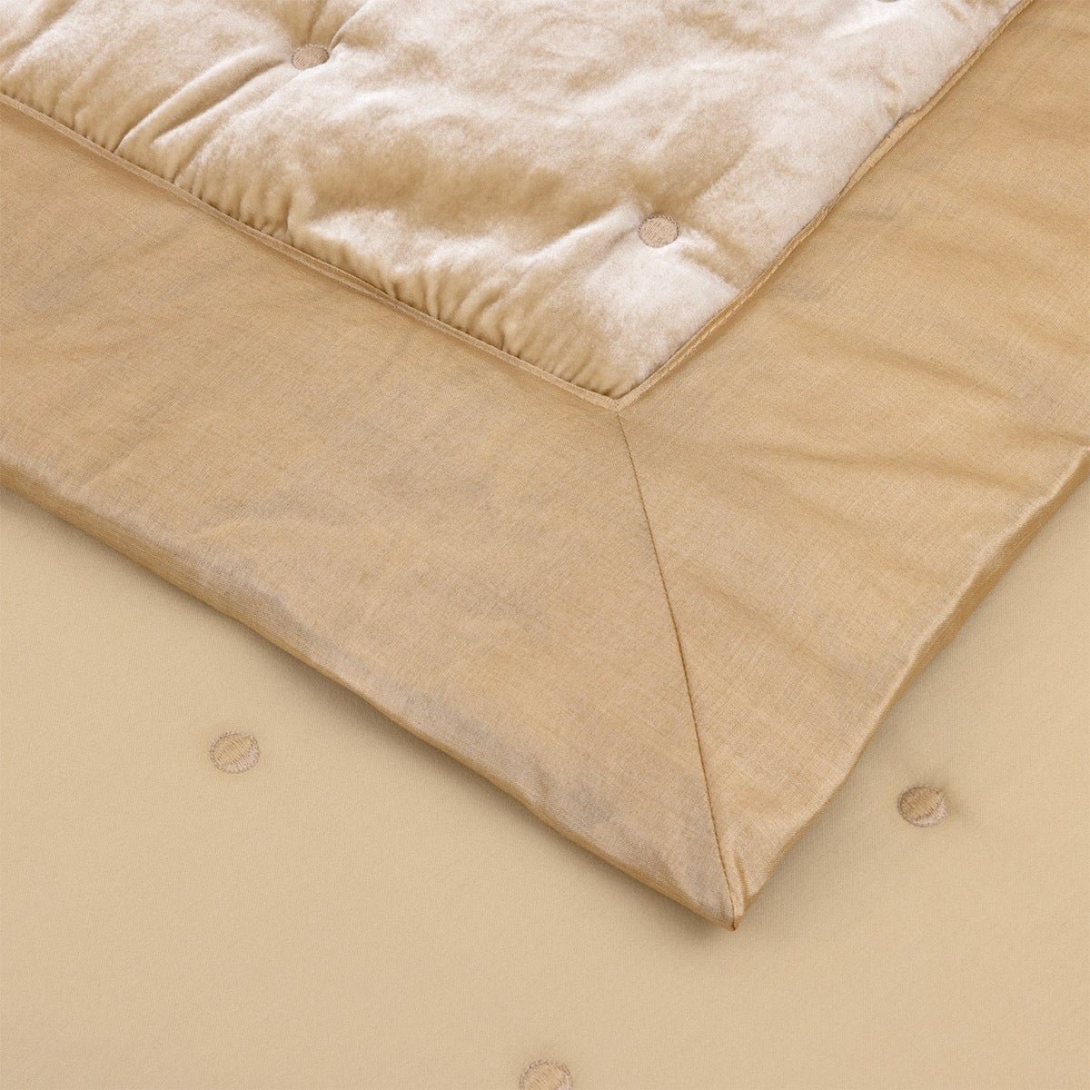 Detail of Silk Banding - Cocon Dune Coverlet | Yves Delorme at Fig LInens and Home