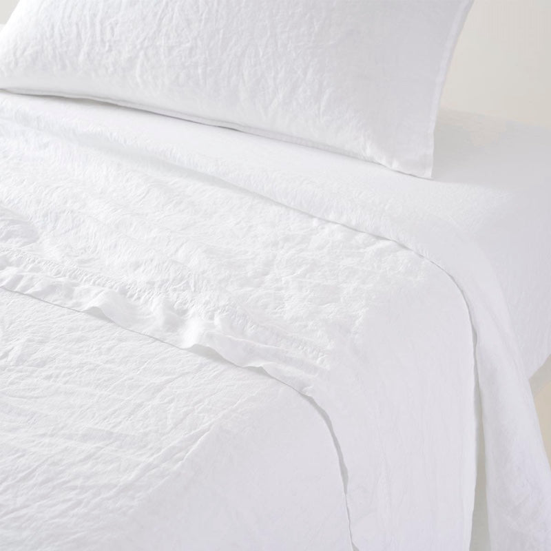 Flat Sheet showing turndown on bed -  - Yves Delorme Originel Blanc White 100% Linen Bedding
