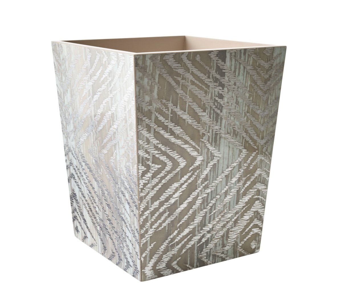 Kim Seybert Zebra Waste Basket in Gray & Silver by Kim Seybert - GRAY/SILVER 9.5"L x 9.5"W x 11.75"H at FIG LINENS AND HOME - 1