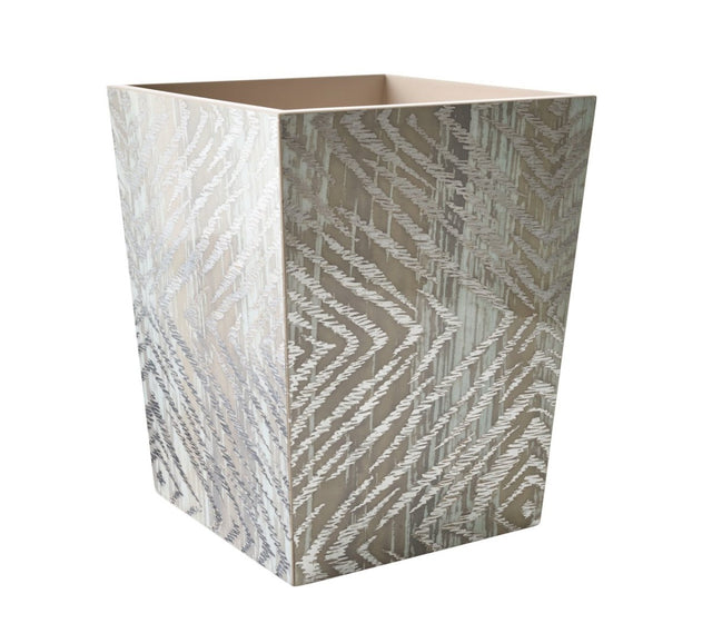 Kim Seybert Zebra Waste Basket in Gray & Silver by Kim Seybert - GRAY/SILVER 9.5"L x 9.5"W x 11.75"H at FIG LINENS AND HOME - 1