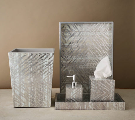 Kim Seybert Zebra Waste Basket in Gray & Silver by Kim Seybert - GRAY/SILVER 9.5"L x 9.5"W x 11.75"H at FIG LINENS AND HOME - 3