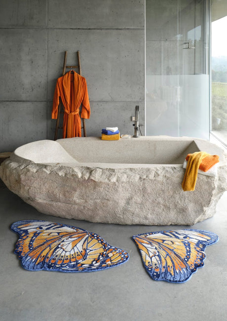 Abyss Habidecor Mariposa Bath Rug | Luxury Butterfly Rug in Tangerine 614 at Fig Linens and Home - 1