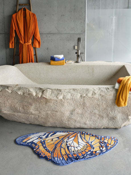 Abyss Habidecor Mariposa Bath Rug | Luxury Butterfly Rug in Tangerine 614 at Fig Linens and Home - 4