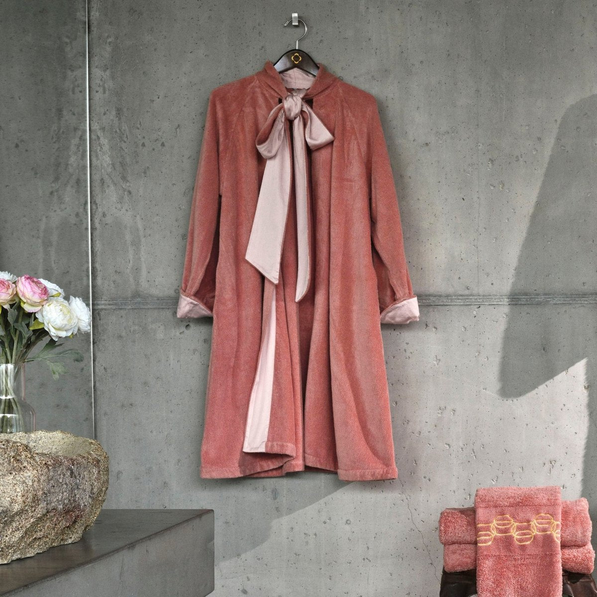 Palacio Bathrobe in Rosette 515 | Abyss Robes at Fig Linens and Home - Lifestyle View 2
