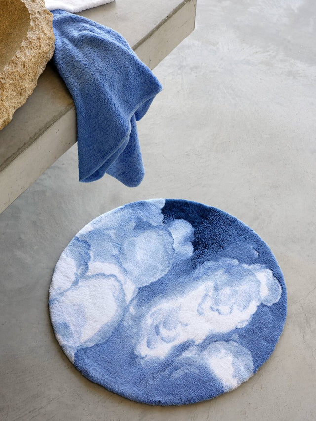 Abyss Habidecor Walker Round Bath Rug 31" Regatta 364 Blue at Fig Linens and Home - Lifestyle View 1