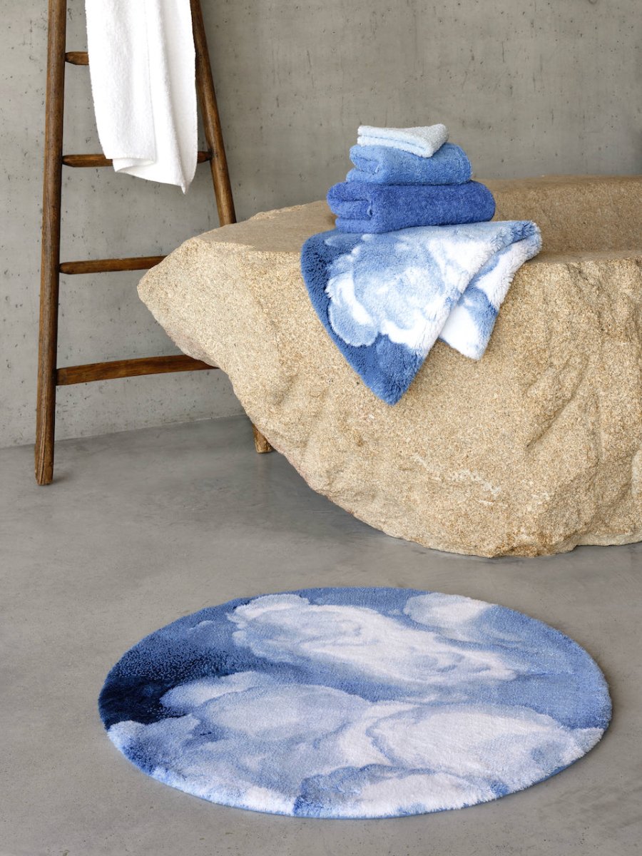 Abyss Habidecor Walker Round Bath Rug 31" Regatta 364 Blue at Fig Linens and Home - Lifestyle View 2