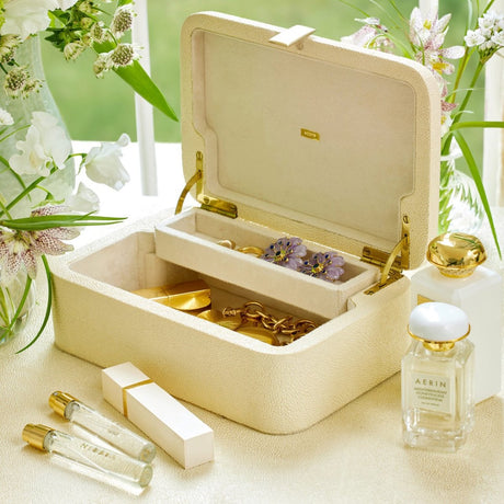 Abella Shagreen Large Jewelry Box by AERIN 12.9"L x 8.5W" x 4.4H" Cream at FIG LINENS AND HOME 2