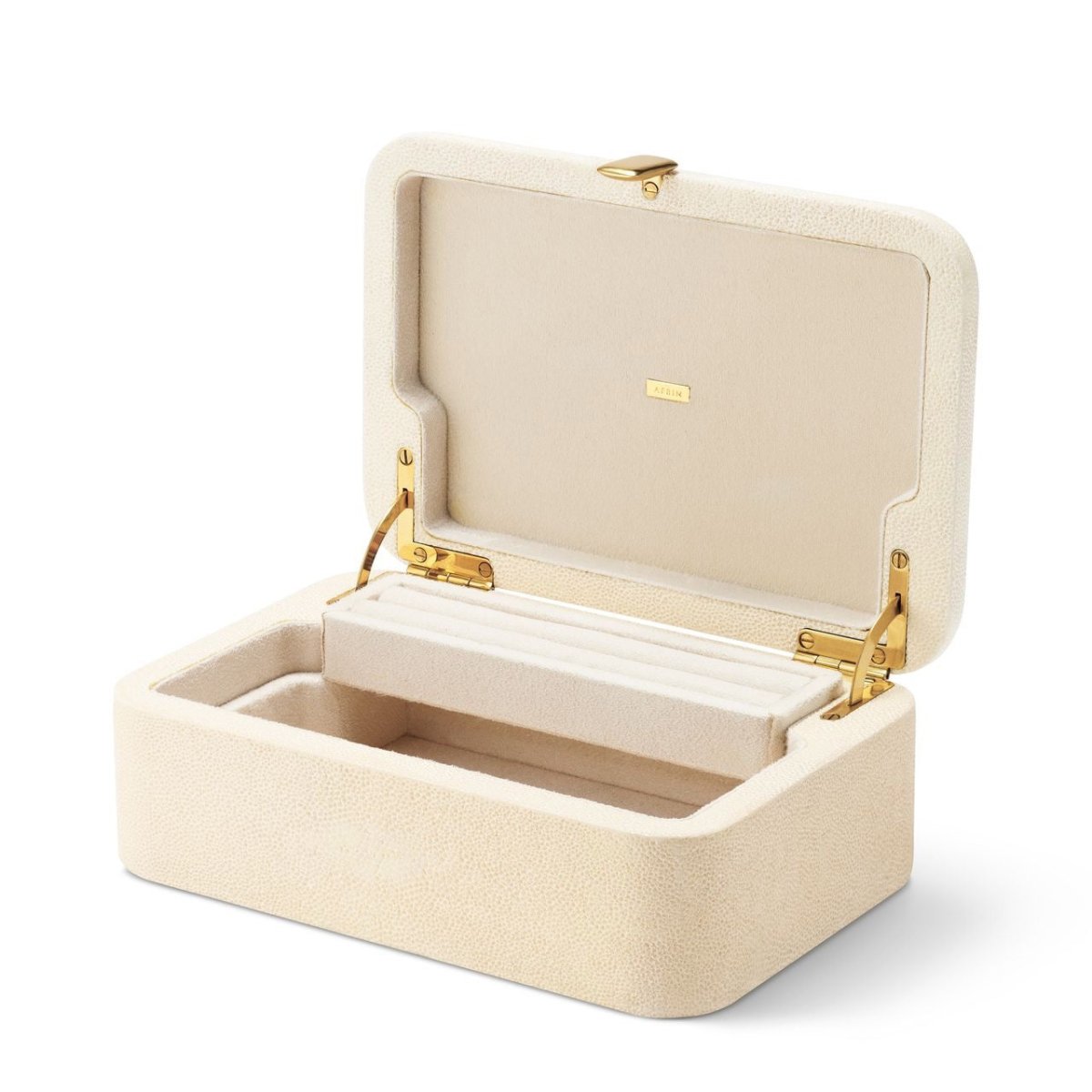Abella Shagreen Small Jewelry Box by AERIN 9.3"L x 6.1W" x 3.4H" Cream at FIG LINENS AND HOME 4