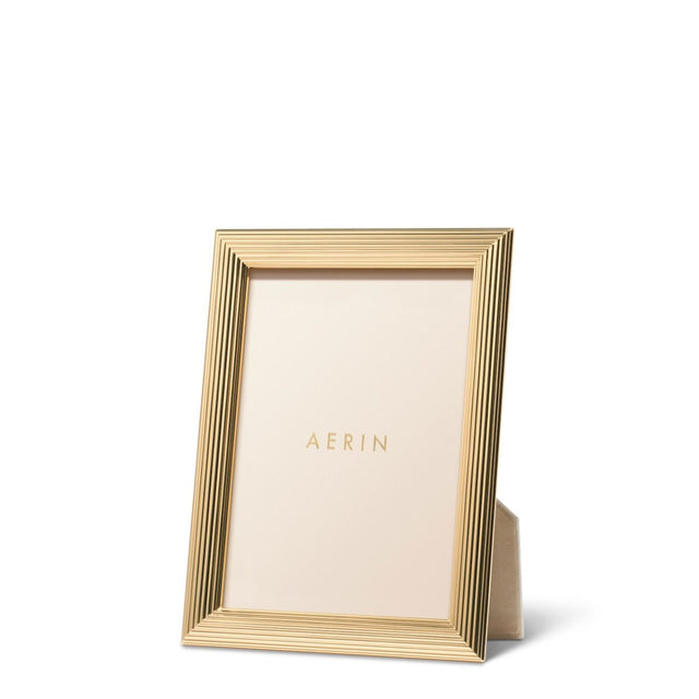 AERIN Alessio 5 x 7 Photo Frame | Reeded Gold-Finish Picture Frame - Angle View