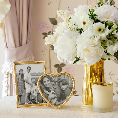 AERIN Ava Bamboo Heart Frame | Brass Plated Photo Frame at Fig Linens and Home - Lifestyle