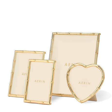 AERIN Ava Bamboo Heart Frame | Brass Plated Photo Frame at Fig Linens and Home - Ava Grouping View