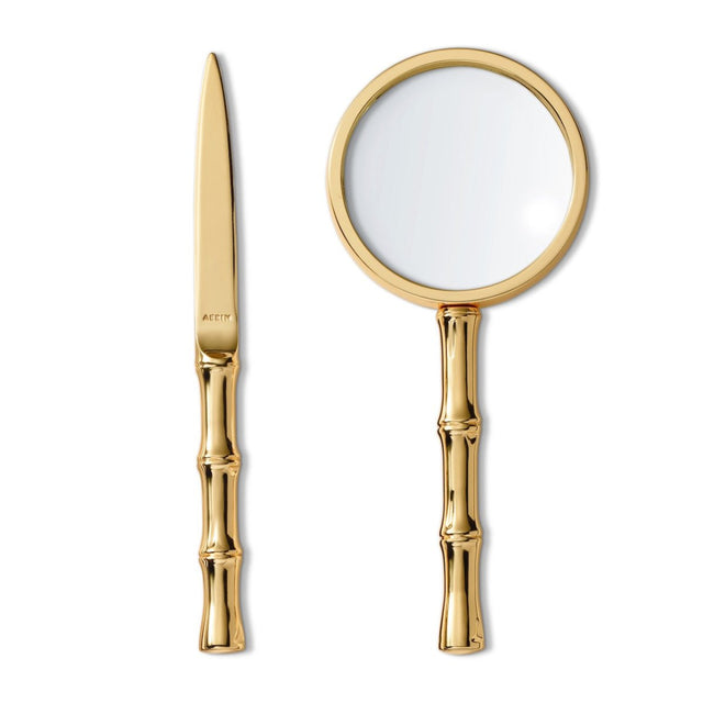 Ava Bamboo Magnifying Glass & Letter Opener in Brass by AERIN at Fig Linens and Home - View 1