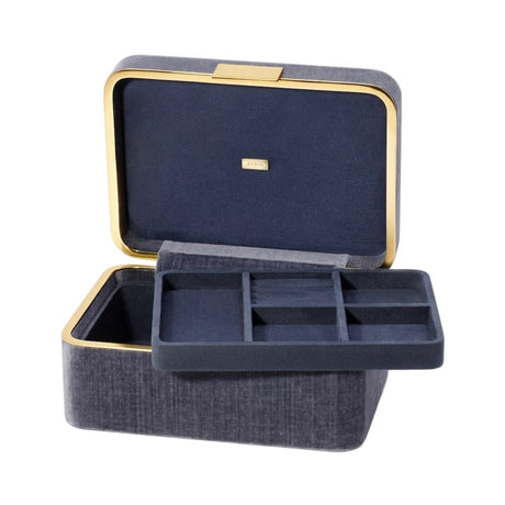 Beauvais Velvet Jewelry Box in Dusk Blue by AERIN - Open Showing Tray