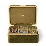 Beauvais Velvet Jewelry Box in Moss by AERIN - Open with Top Level Shown
