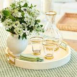Carina Shagreen Small Round Tray in Cream by AERIN - Lifestyle with Drinks and Flowers
