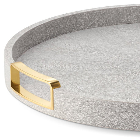 Carina Shagreen Small Round Tray in Dove by AERIN - Fig Linens and Home - Handles Detail