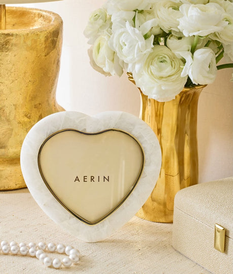 Cassiel Mosaic White Quartz Heart Photo Frame | AERIN at Fig Linens and Home - Lifestyle 1
