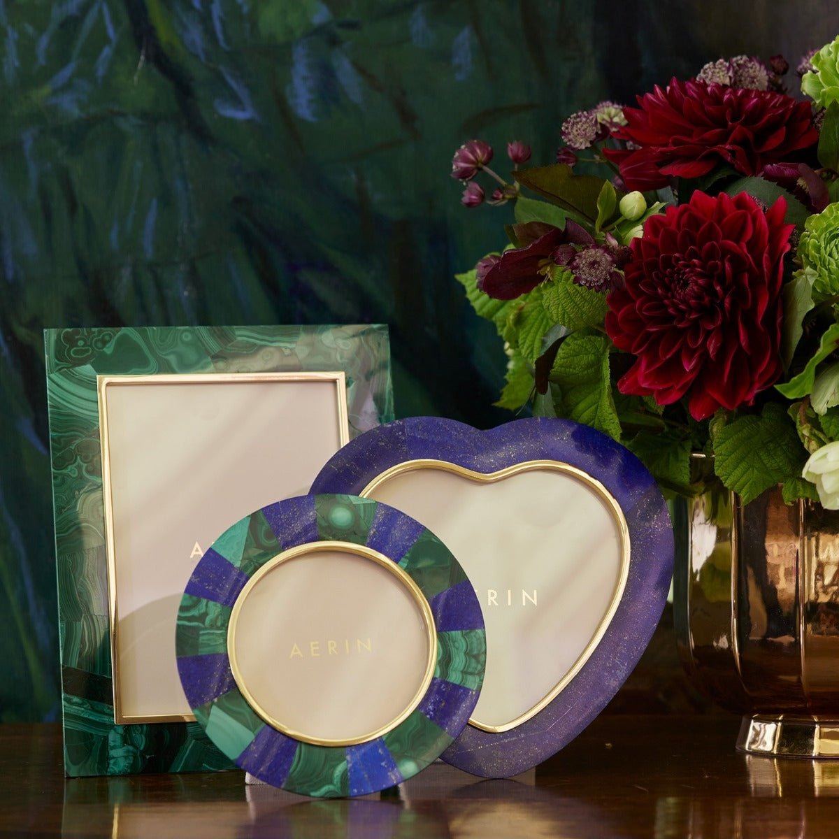 Cassiel Mosaic Round Frame in Lapis and Malachite by AERIN - Lifestyle View