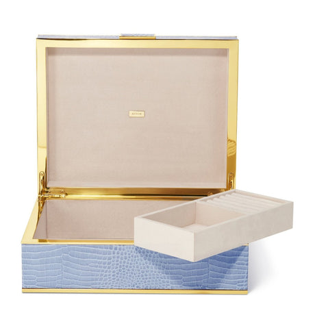 AERIN Classic Croc Large Jewelry Box in Hydrangea Blue at Fig Linens and Home
