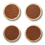 Classic Croc Leather Coasters Set of 4 in Chestnut by AERIN at Fig Linens and Home showing Coasters