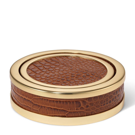 Classic Croc Leather Coasters Set of 4 in Chestnut by AERIN at Fig Linens and Home - Barware