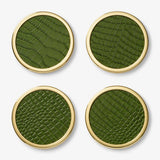 AERIN Classic Croc Leather Coasters Set of 4 Verde Green - Pattern View on Coaster with Brass
