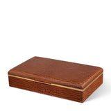 Classic Croc Leather Desk Box in Chestnut | AERIN Home Decor at Fig Linens and Home 1