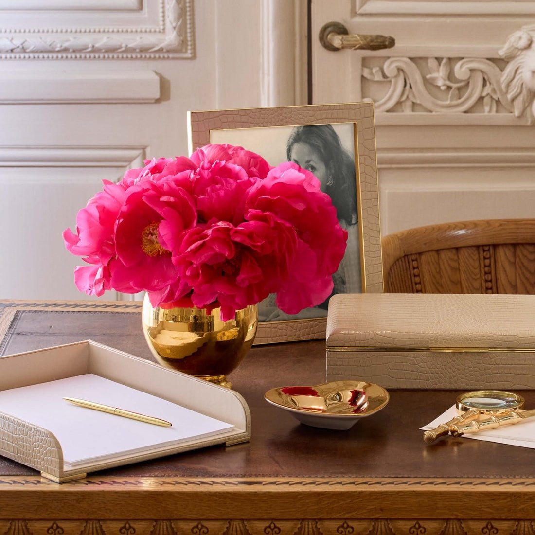 Classic Croc Leather Desk Box in Fawn | AERIN Home Decor at Fig Linens and Home 5