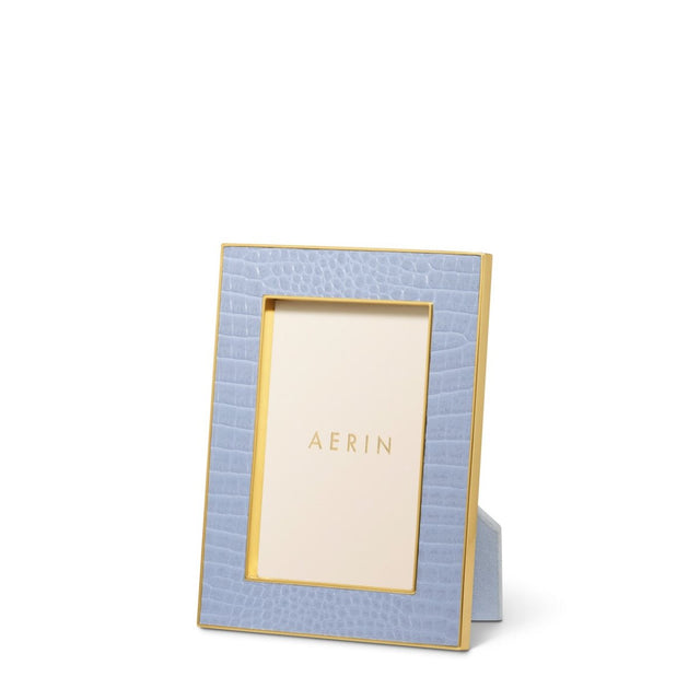 Classic Croc Leather Frame in Hydrangea Blue for 4 X 6 Photo - AERIN at Fig Linens and Home 1
