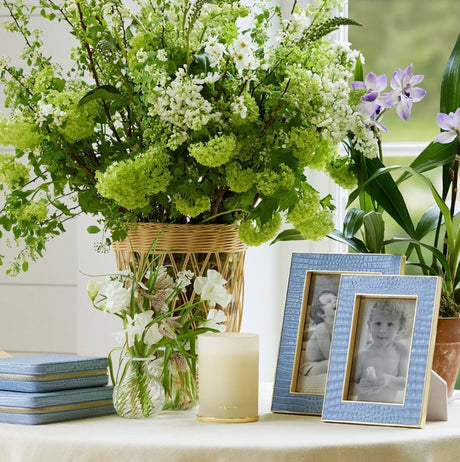 Classic Croc Leather Frame in Hydrangea Blue for 5 X 7 Photo by AERIN