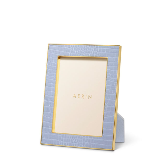 Classic Croc Leather Frame in Hydrangea Blue for 5 X 7 Photo - AERIN at Fig Linens and Home 1