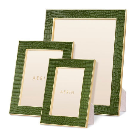 AERIN Classic Croc Leather Photo Frame in Verde Green for 4 X 6 Picture - shown in front
