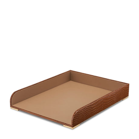 AERIN Classic Croc Leather Paper Tray in Chestnut | Italian Leather at Fig Linens and Home - View 1