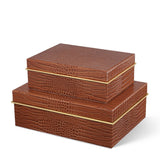 Classic Croc Leather Small Box in Chestnut by AERIN at Fig Linens and Home - Stacked Boxes View