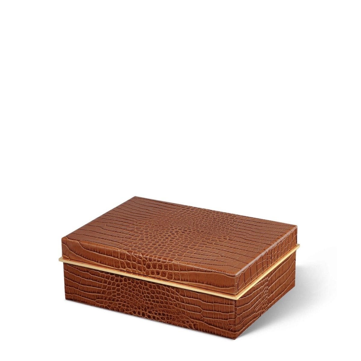 Classic Croc Leather Small Box in Chestnut by AERIN at Fig Linens and Home - Angle View