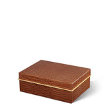 Classic Croc Leather Small Box in Chestnut by AERIN at Fig Linens and Home - Angle View