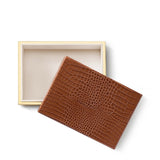 Classic Croc Leather Small Box in Chestnut by AERIN at Fig Linens and Home - Open Lid View
