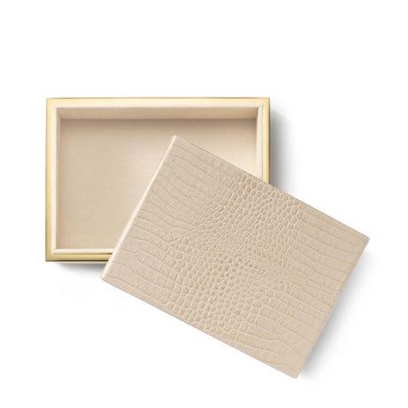 Classic Croc Leather Small Box in Fawn by AERIN at Fig Linens and Home - Open