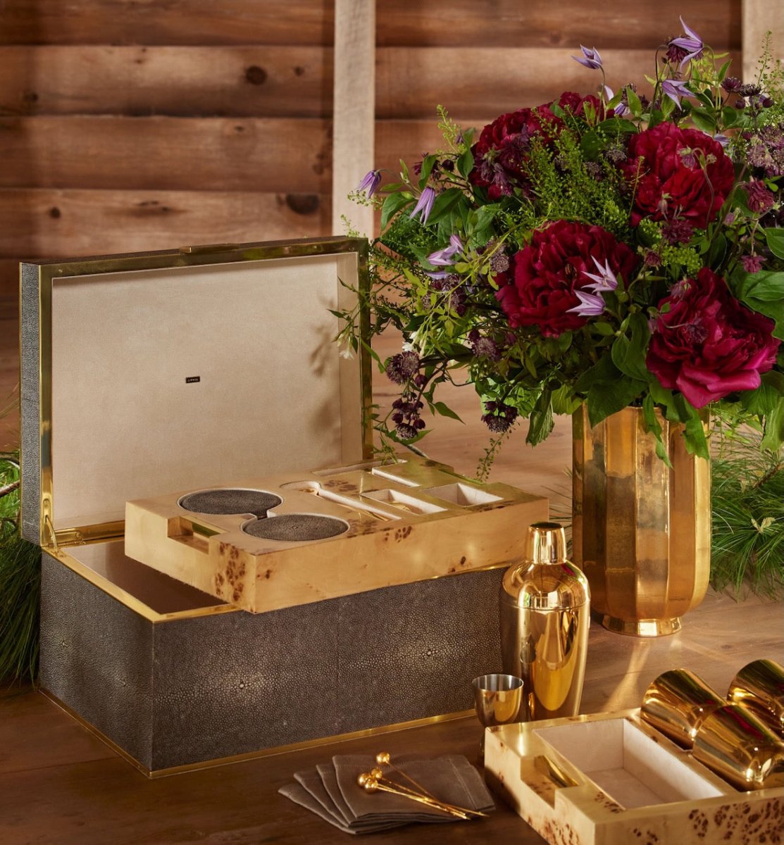 AERIN Classic Shagreen Bar Set in Chocolate Box | Luxury Barware at Fig Linens and Home - Lifestyle