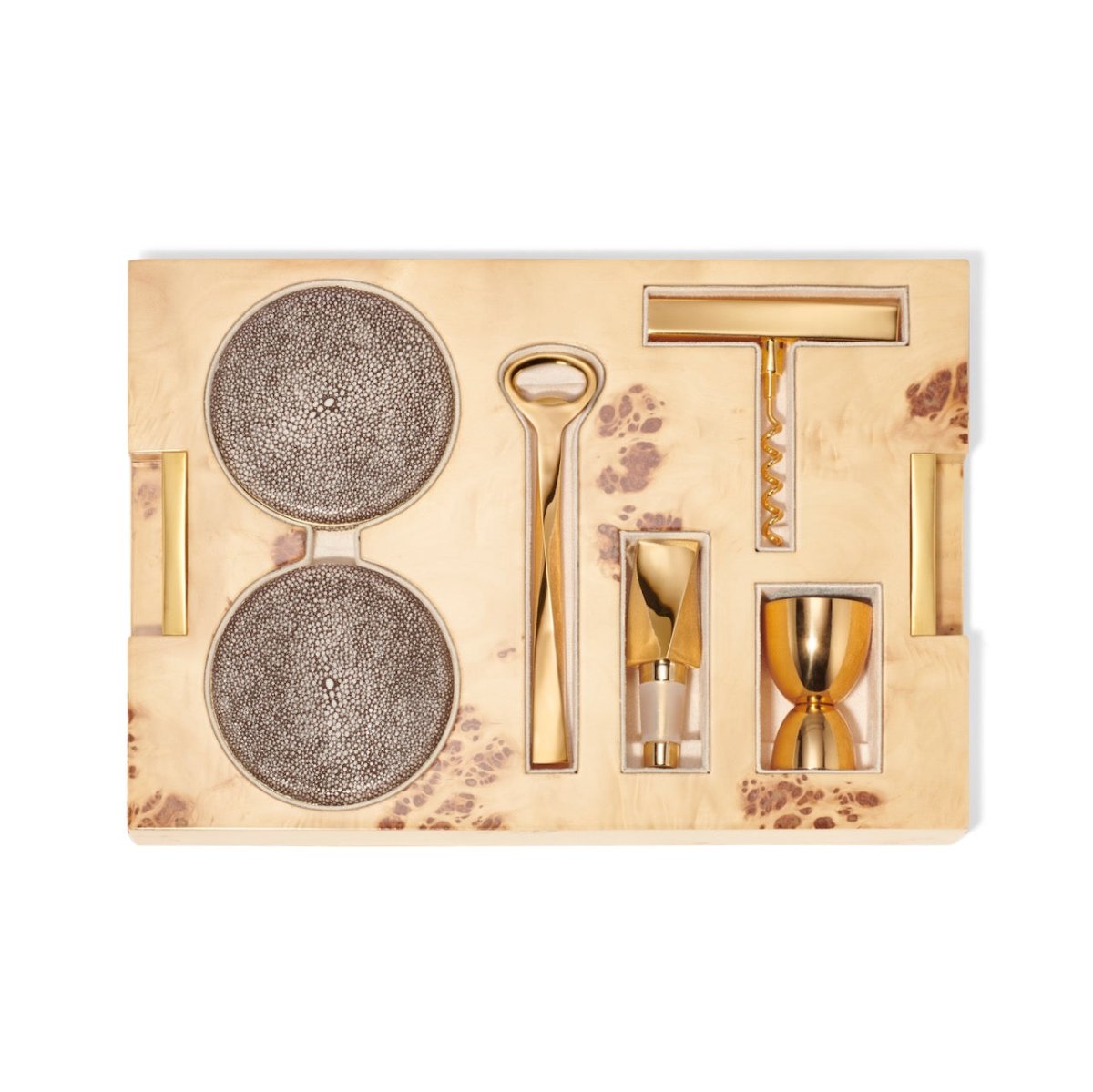 AERIN Classic Shagreen Bar Set in Chocolate Box | Luxury Barware at Fig Linens and Home 4