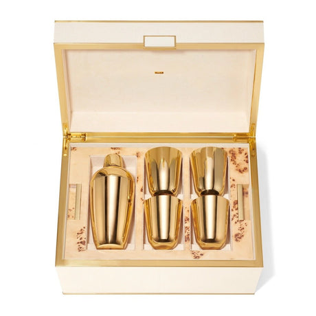 Tier of barware from Classic Shagreen Bar ware Set in Cream by AERIN - Fig Linens and Home - Shown in Box 3