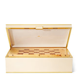 Classic Shagreen Game Set in Cream by AERIN - Open Cream Box with Brass Hardware 1