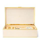 Classic Shagreen Game Set in Cream by AERIN - Open Cream Box with Brass Hardware 2
