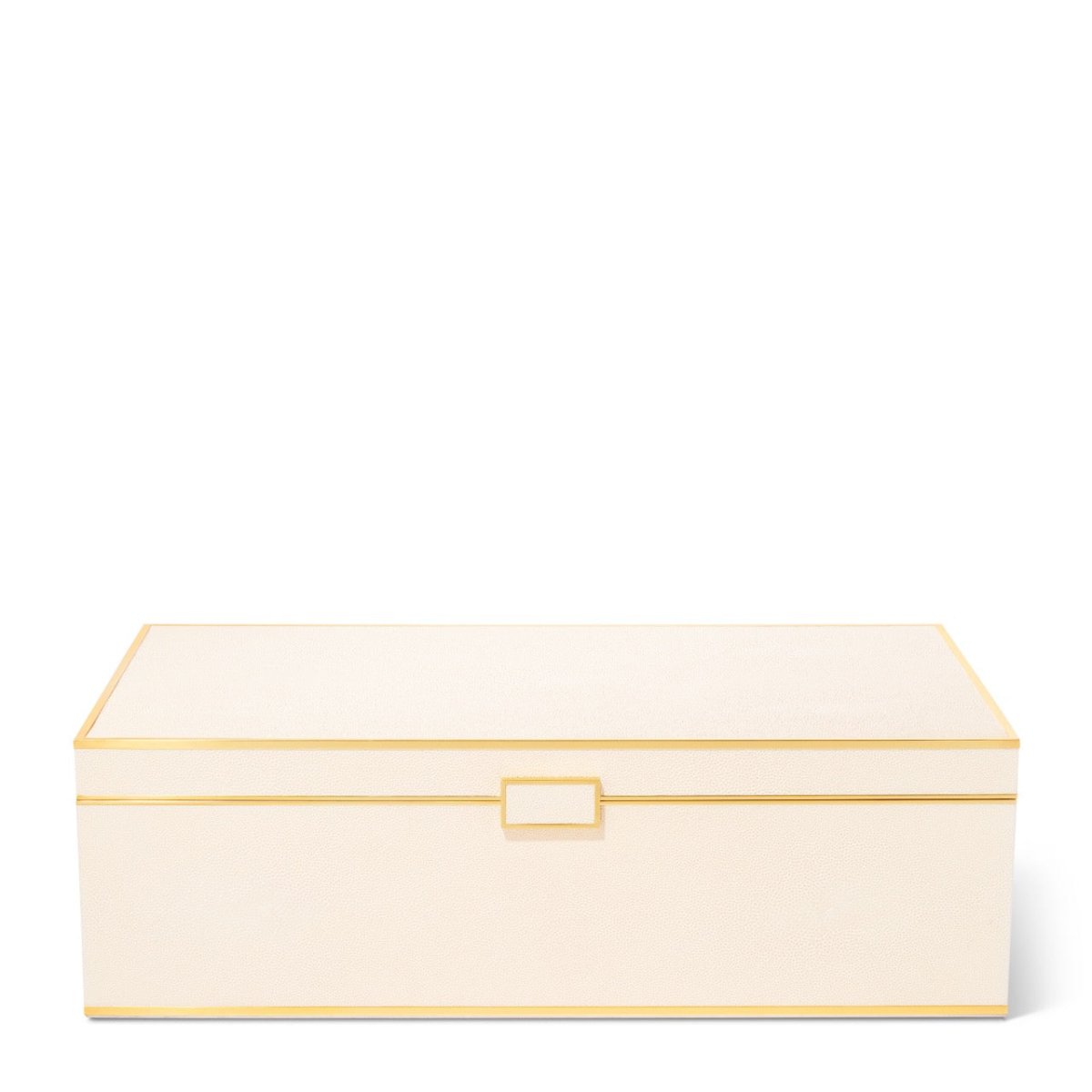 Classic Shagreen Game Set in Cream by AERIN - Closed Cream Box with Brass Hardware