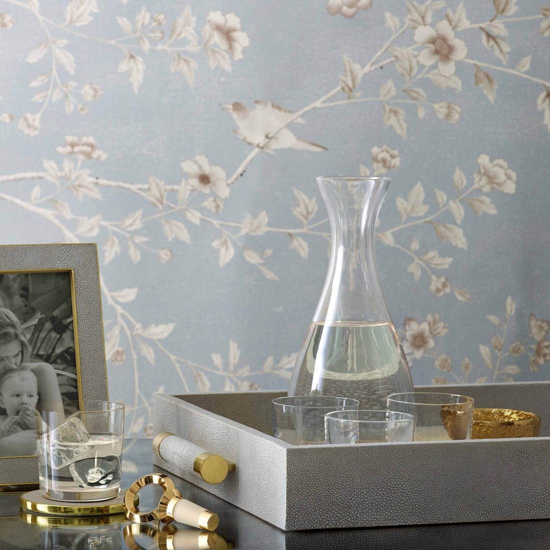 Classic Shagreen Serving Tray in Dove by AERIN - Lifestyle Photo