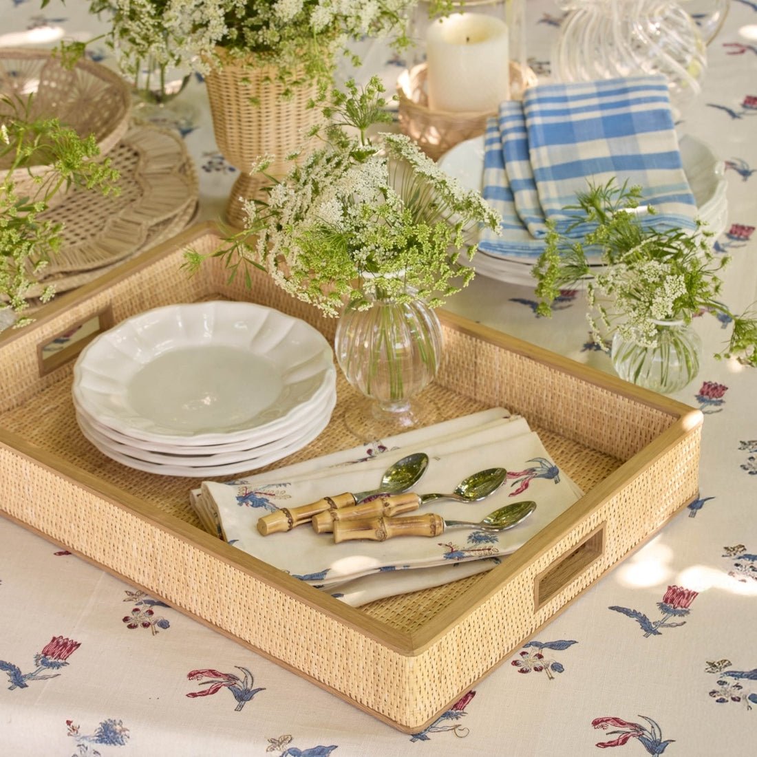 Colette Cane Wood Rim Tray by AERIN at Fig Linens and Home - Lifestyle 1