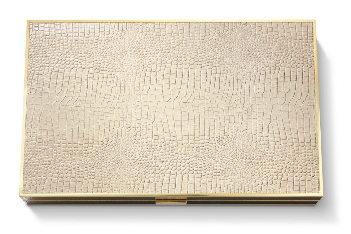 AERIN Croc Leather Fawn Backgammon Set | Luxury Games at Fig Linens and Home 4