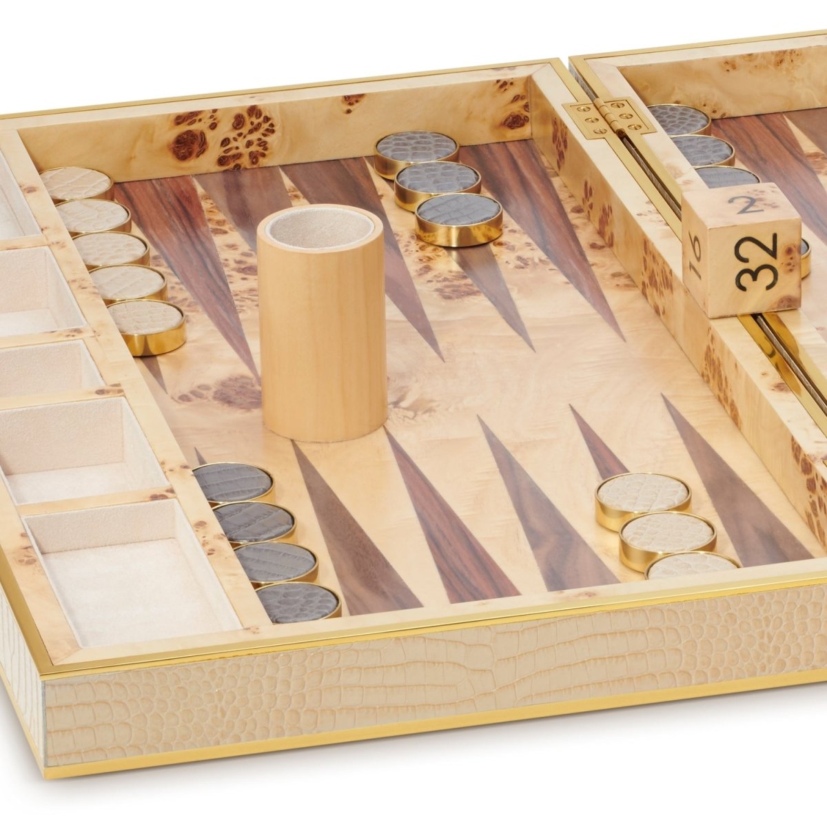 AERIN Croc Leather Fawn Backgammon Set | Luxury Games at Fig Linens and Home 7