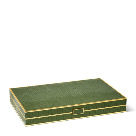 Croc Leather Backgammon Set w/Dice in Verde by AERIN at Fig Linens and Home - Closed Case