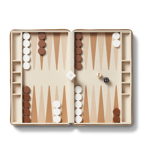 Enzo Travel Backgammon in Fawn by AERIN at Fig Linens and Home - Open Case 1